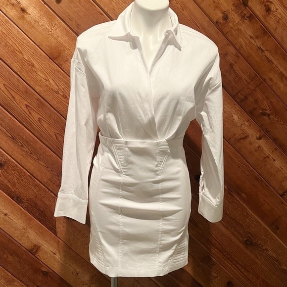 NWT Zara Structured Poplin Collared Long Sleeve Mini Shirt Dress White Medium - Picture 4 of 13